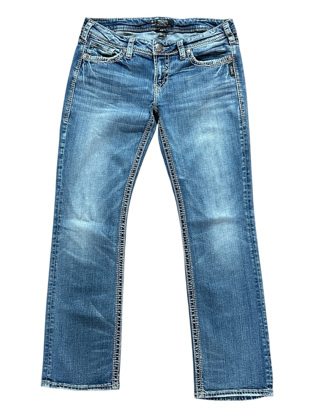 Silver Aiko Mid-Rise Straight Leg Blue Jeans